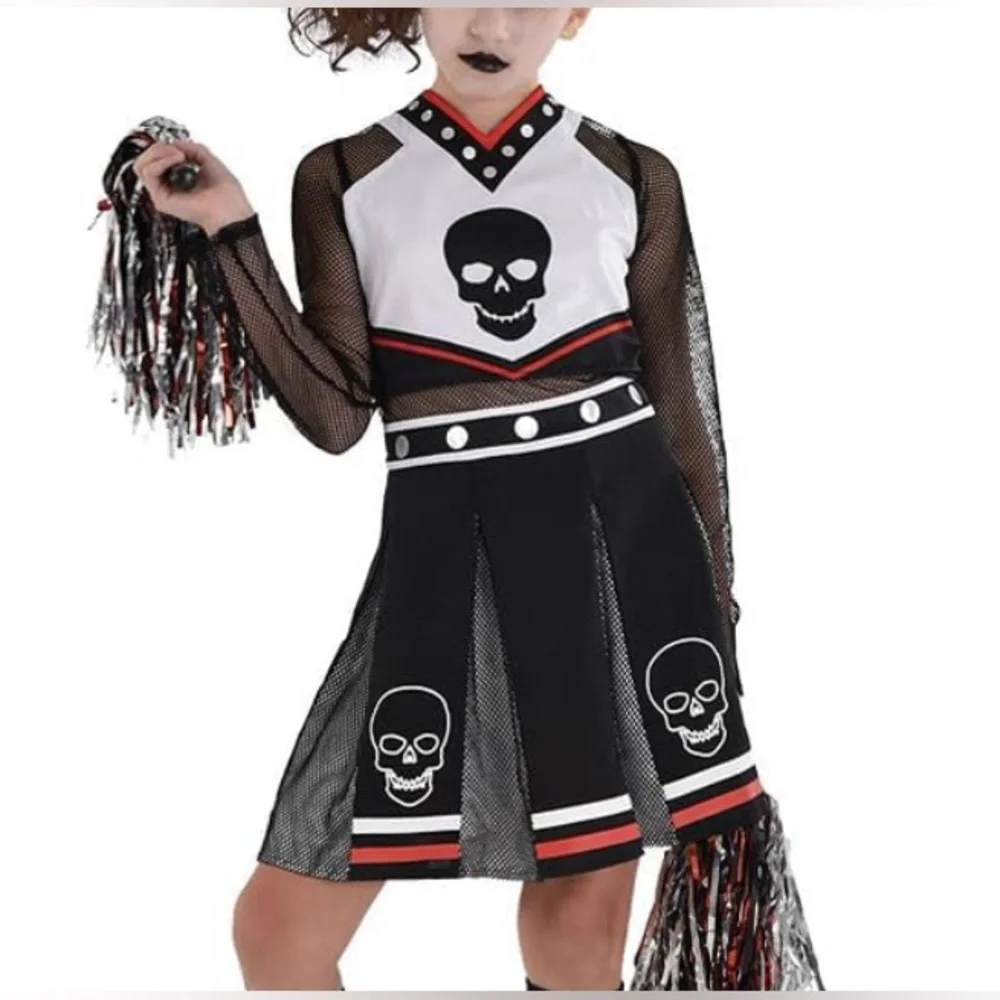 Girls Black and White Fear Squad Cheerleader Polyester Dress Halloween Costumes